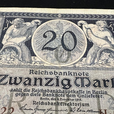 1915 Germany 20 Mark Banknote Great War WW1 WWI Cool Antique Artifact Art Relic picture