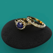 2.31 Ct Round Natural Sapphire Diamond Engagement Ring 14K Yellow Gold Size 6 picture