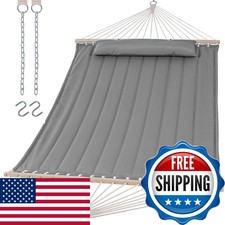 SUNCREAT Portable Double Hammock, Hardwood Spreader Bar, Light Gray picture