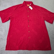 Caribbean Mens Large Button Down Shirt Red Silk Pineapple Jacquard Short Sleeve picture