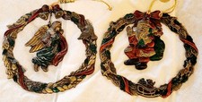 (2) Metal RUSS Berrie Heirloom Collection Wreath Santa/Angel Xmas Ornaments picture