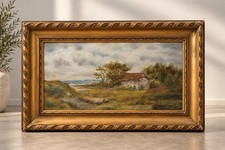 Antique Coastal Landscape Cottage Painting Signed Pastel Art Dated March 1944 picture