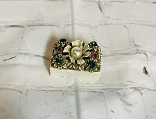 Vintage Jeweled Floral Silvertone Matchbox w/ Matches picture