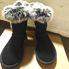 UGG Adirondack II Women’s Suede Mid-Calf Snow Boots Fur Trim Black US 7 picture