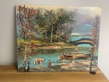 Important Artist Morris Katz boat in the water Rare on CANVAS 30x24 picture