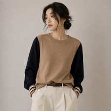 Madewell Baybrook Pullover Women's Sweater Camel/Black Colorblock Knit XL picture