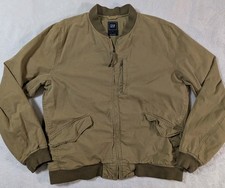 GAP Bomber Jacket Men's Sz Lg Green Khaki Solid Canvas Utility Full Zip  picture