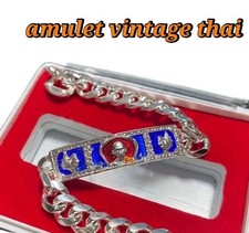Vintage Thai Buddhist Amulet Bracelet Blue Enamel Religious Collectible - As Is picture