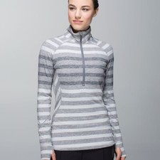 Lululemon Race Your Pace 1/2 Zip Marshmallow Stripe Heathered Slate Gray Size 6 picture
