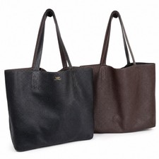 HERMES Double Sens 45 Reversible Tote Black Ebene Clemence Leather Preowned picture