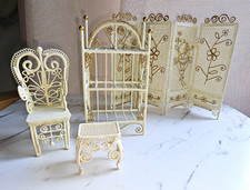 Vintage 1:12 Dollhouse Miniature Cream Metal Wire 4pc Set picture