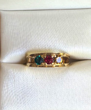 14K Gold Plated Three Stone Ring Simulated Red Green Yellow Gemstones Size 5.5 picture