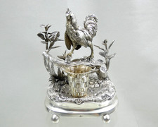 ANTIQUE SWISS SILVER FIGURAL DESK ORNAMENT ROOSTER Provincial Switzerland 18cent picture