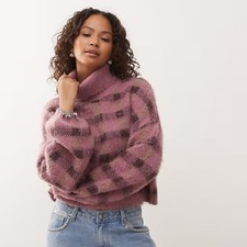 ASOS Reclaimed Vintage Plaid Check Balloon Sleeve Cropped Turtleneck Sweater XS picture