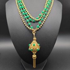 Vintage Florenza Very Rare Gold Tone Perfume Pendant + Emmons Green Bead Necklac picture