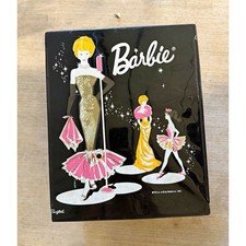 Mattel Barbie Vintage 1962 Black Plastic Doll Carrying Case Handle Ponytail picture