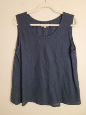 Flax Brand Linen Navy Sleeveless Relaxed Fit Tank Top Shirt Size Medium picture