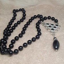 Vintage Black Acrylic Beaded Necklace  Pendant Brooch Convertible Statement picture