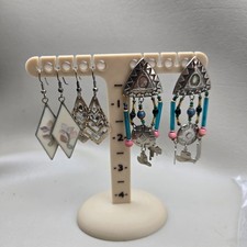 Vintage Southwest Earrings Lot Mexican Alpaca Mother of Pearl Cowboy Dangle picture