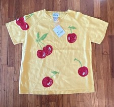 Vintage Quacker Factory Cherry Sweater Womens 1X NWT Sequin Y2K Fruit Knit picture