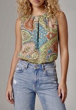 NWT Talbots Women’s Size 6P Blue Green Coral Paisley Polyester Sleeveless Blouse picture