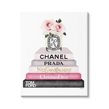 Stupell Industries Book Stack Fashion Candle Pink Rose Canvas Wall Art, 36 x ... picture