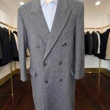 Vintage Bespoke Double Breasted Peak Lapel Overcoat 42s 1970s Man In Wool picture