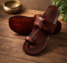 Genuine Leather Kolhapuri Handmade Slipper Women Toe Ring Sandals, Artisan Flats picture