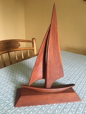 Antique Hand Carved mahogany Sloop  sailboat noted carver H A Shaw Nova Scotia picture