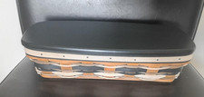 Longaberger RARE Khaki Stripe Cracker basket set w/lid MINT  picture