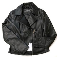Wilsons Black Leather Studded Sleeves Motorcycle Biker Jacket Womens XS NEW picture