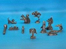 Vintage Handmade Pewter Figureine Lot. 11 Pieces & 2 Free Pieces. Stork & Frog  picture
