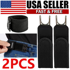 2Pcs Buckle-Less Invisible Waist Belt Closure Tactical Metal Hook Elastic Belt picture