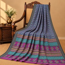 Sanskriti Vintage Paisely Printed Pure Woolen Saree Purple Sari 5Yd Craft Fabric picture