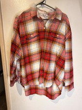 Old Navy XL The Boyfriend Shirt Red Orange Plaid 100% Cotton Flannel Button-Up picture
