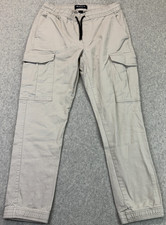 WXYZ Los Angeles Mens Cargo Jogger Pants Beige Drawstring Waist Utility Pocket S picture
