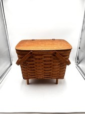 Longaberger Picnic Basket Large Lidded with Stand Signed 1992  16” X 14” X 11” picture