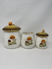 Vintage 1978 Sears Mushroom Cookie Jar Canister Set 3pc White Ceramic Japan picture