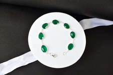 Natural Green Onyx Oval Bezel Station Bracelet 925 Sterling Silver 20ctw picture