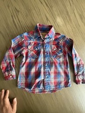Wrangler Retro Western Boys 4T Plaid Snap Button Shirt Red Blue Long Sleeve picture