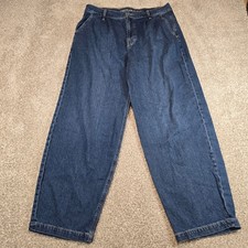 American Eagle Strigid Wide Leg Jeans Womens 14 Long Dark Wash Baggy High Rise picture