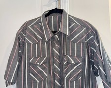 Vintage men’s western-style pearl snap-up shirt in gray with red & white stripes picture