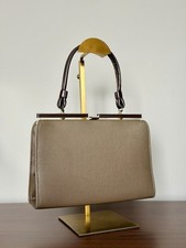 Vintage 1960s Taupe Brown Structured Frame Handbag Top Handle Mod Purse picture