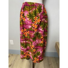 Vintage Hawaiian Maxi Skirt Pink Tropical Palm Tree Floral Elastic Waist M picture