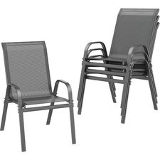 Stackable Patio Chairs 4-Pack Grey Textilene Outdoor Dining with Metal Frame picture