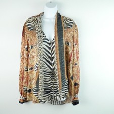 Camilla Silk Mixed Print Blouse Zebra Leopard Crystals Tie Neck Luxury Top M picture