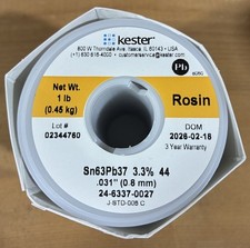 Kester 24-6337-0027 Solder Wire, Rosin Core, Leaded, Sn63Pb37, 3.3%, 0.031