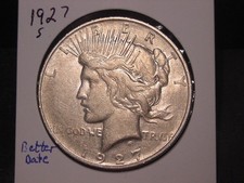 1927-S PEACE DOLLAR XF + AU BETTER DATE NICE COLLECTOR COIN NICE LOOK picture