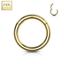 18G 14K Real Solid Yellow Gold Hinged Clicker Septum Nose Hoop Earrings Ear Hoop picture