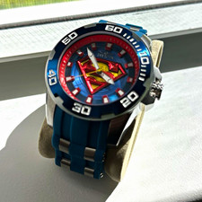 Invicta Superman Quartz Logo Dial Blue/Red/Yellow, Silver Case Blue Silicone picture